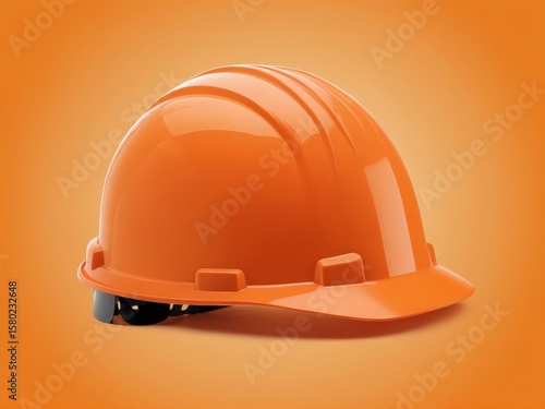  A solitary safety helmet stands out against a warm orange backdrop
