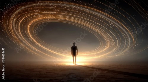 Mystical Eye of surreal dreamscape of dark mountains and cosmic sky