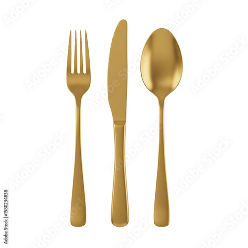 Panel kuchenny z motywem Gold cutlery set with fork knife and spoon