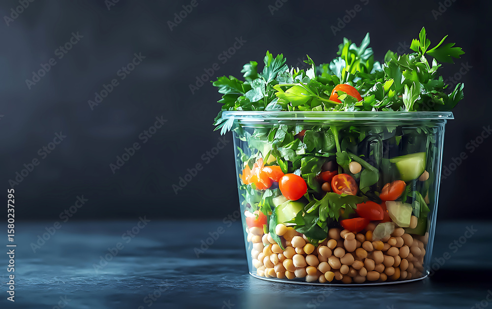 Naklejka premium Layered Fresh Herbs in Glass Jar on Dark Background.