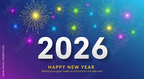 Happy new year 2026 fireworks celebration background graphic design