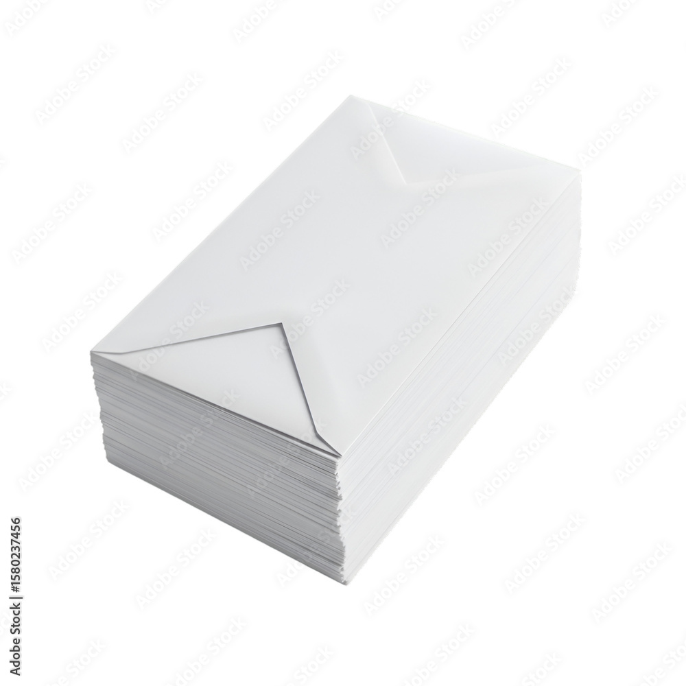 Fototapeta premium Isolated Pile of White Paper Envelopes Stack on Transparent Background
