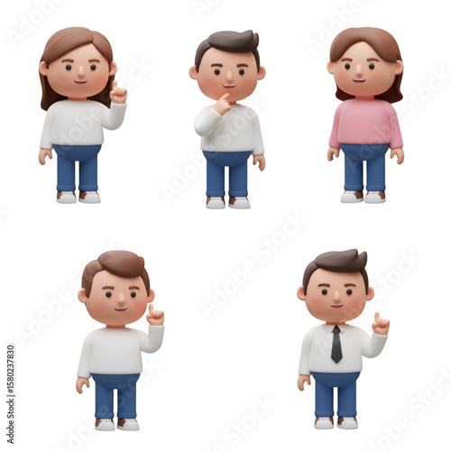 Cartoon Character 3D Illustration of Diverse People on Transparent Background
