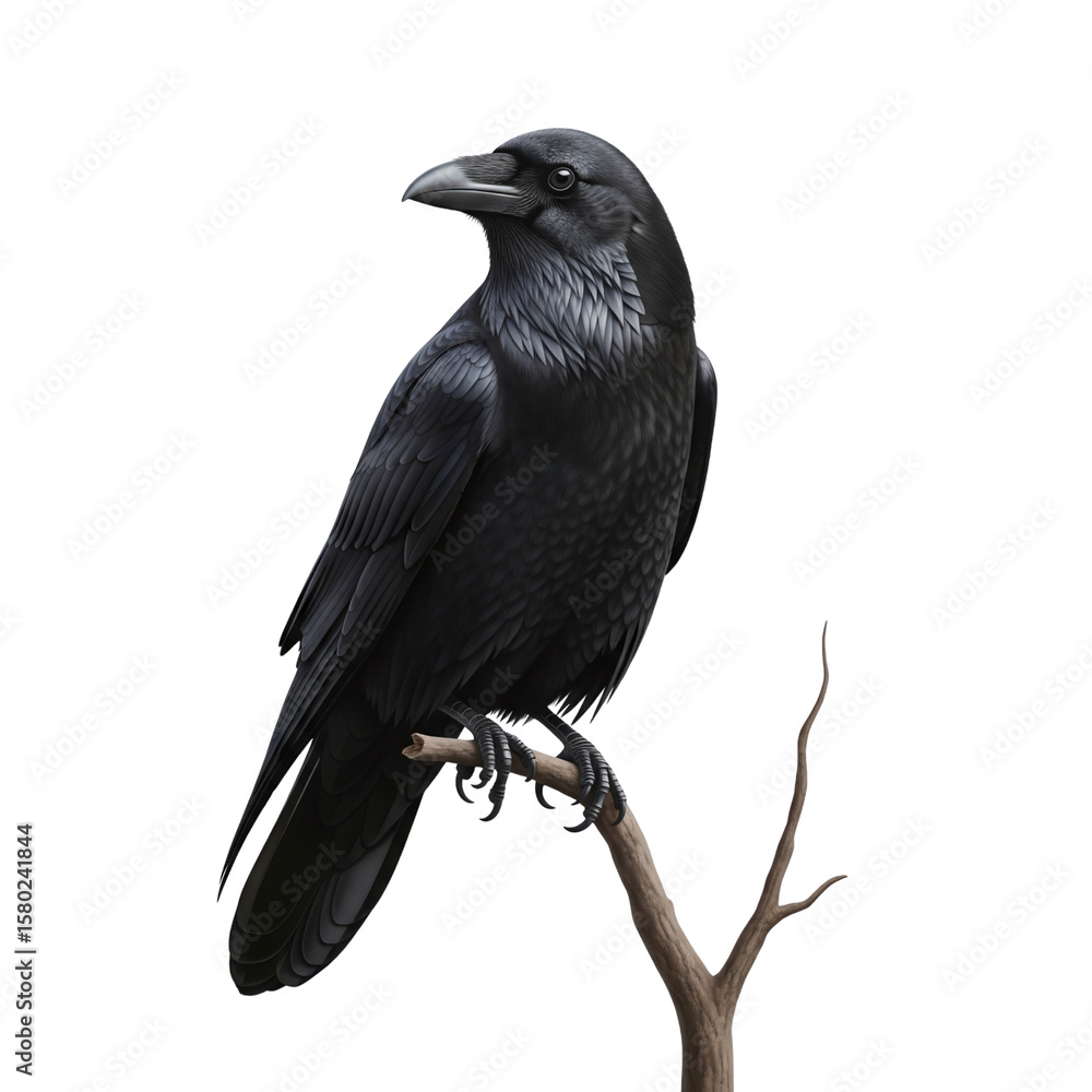 Fototapeta premium Black raven perched on a branch