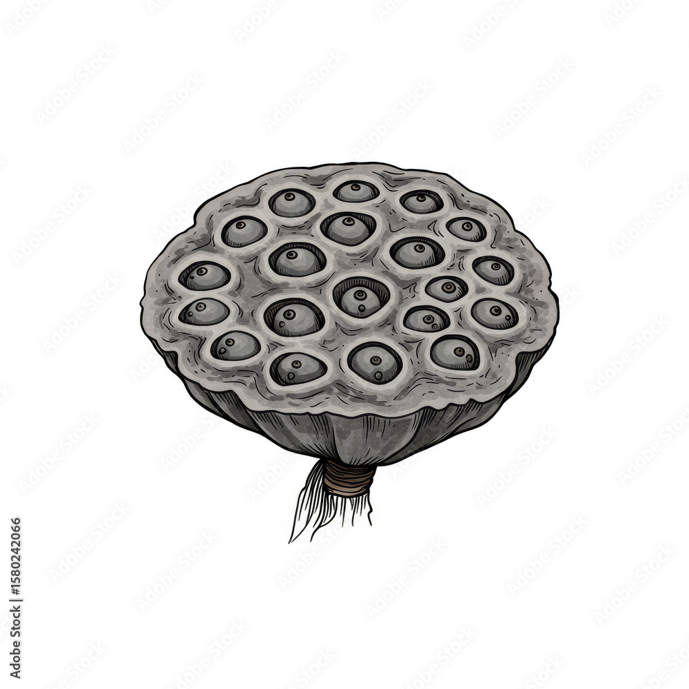 Fototapeta premium Isolated Lotus Seed Pod on Transparent Background Botanical Illustration
