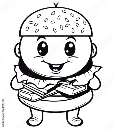 outlined hamburger coloring page illustration.