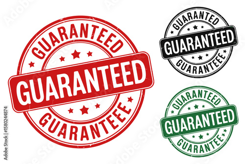 Guaranteed Stamp Set: An assortment of "Guaranteed" stamps, each boasting a unique design and color palette. These stamps signify assurance and quality, offering a symbol of reliability.