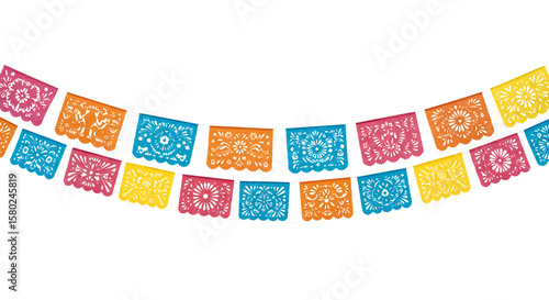 Isolated Papel Picado Garland Decoration Celebration Art Illustration