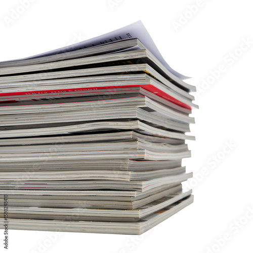 Isolated Stack of Magazines Paper Publications on Transparent Background
