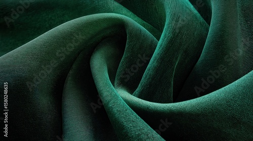 Emerald green silky velvet fabric with soft folds and subtle shadow, showcasing smooth texture and rich color, perfect for luxurious textile or fashion design projects