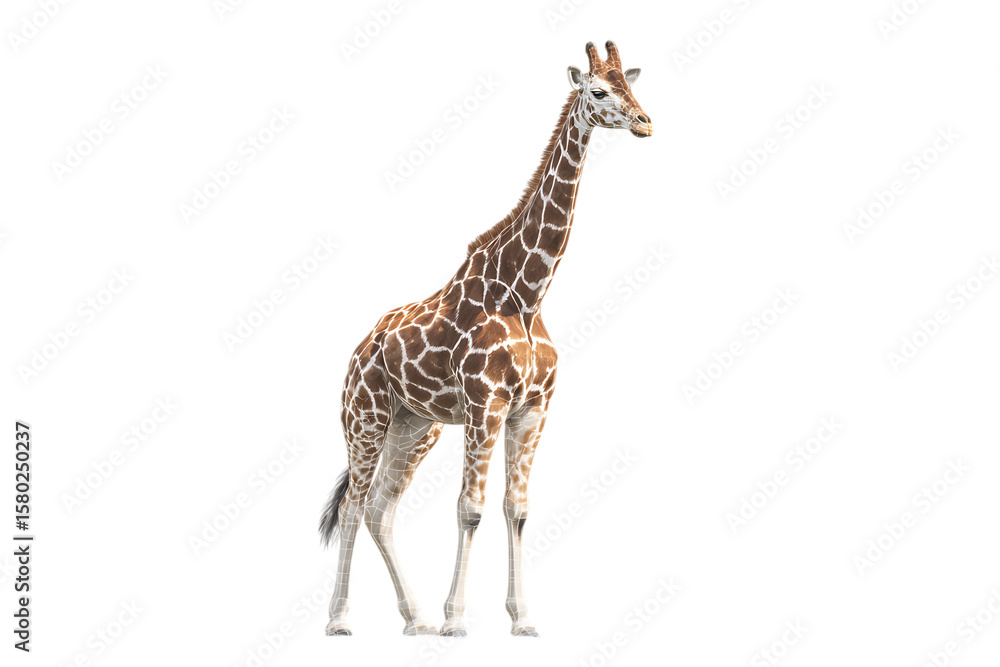 Fototapeta premium Giraffe standing tall against a black background.