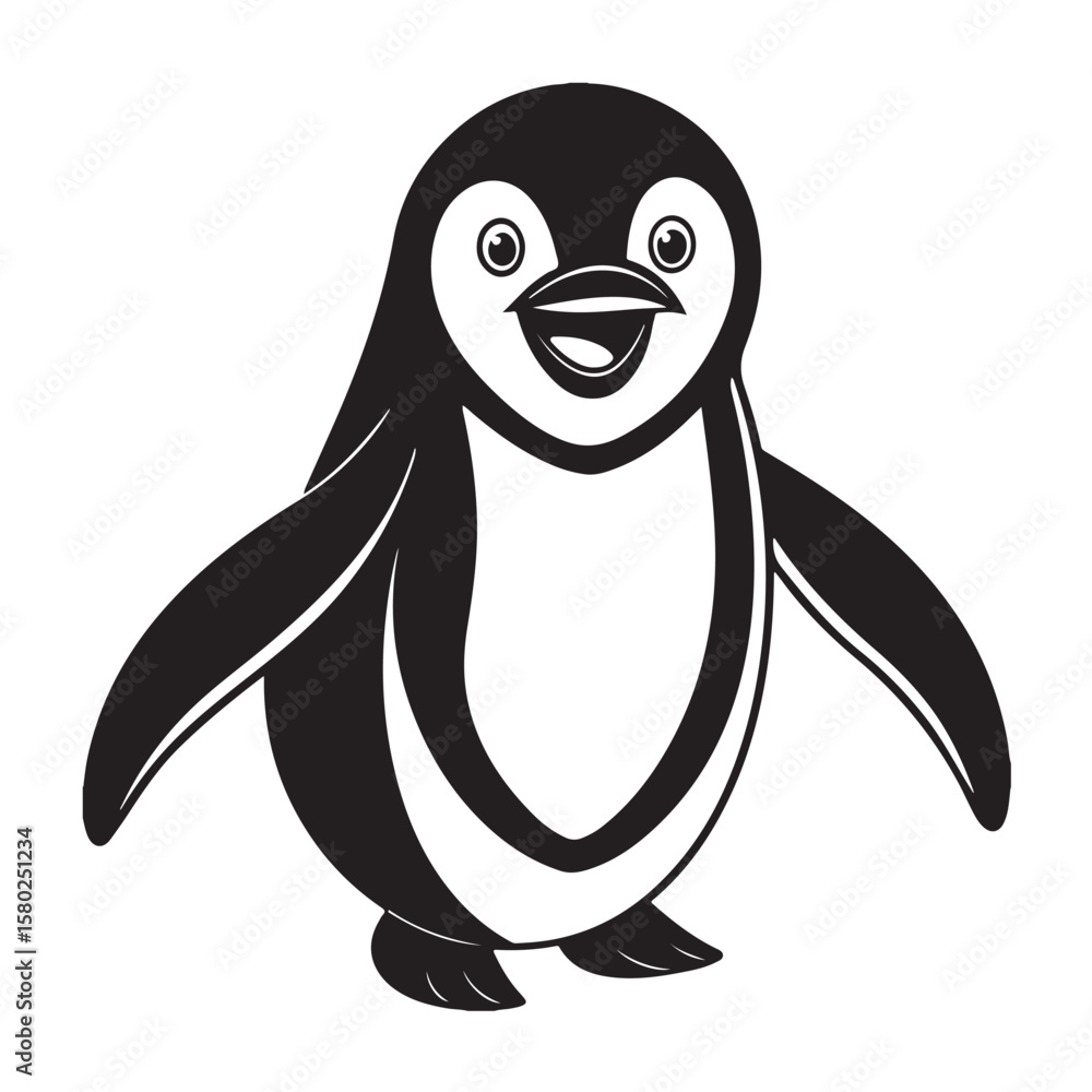 Fototapeta premium Flat Cartoon Penguin with Rounded Features