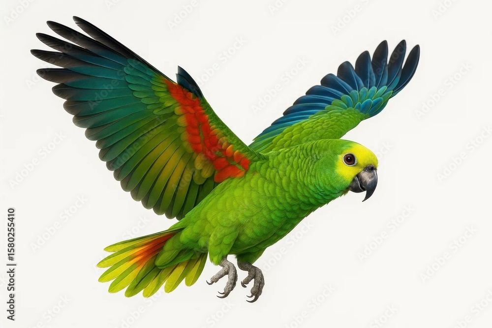 Fototapeta premium A Green Parrot Soars in Solitude