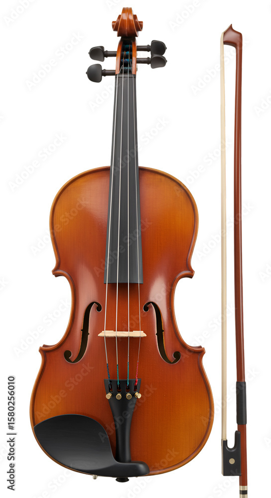 Fototapeta premium Isolated Violin with Bow Musical Instrument on Transparent Background