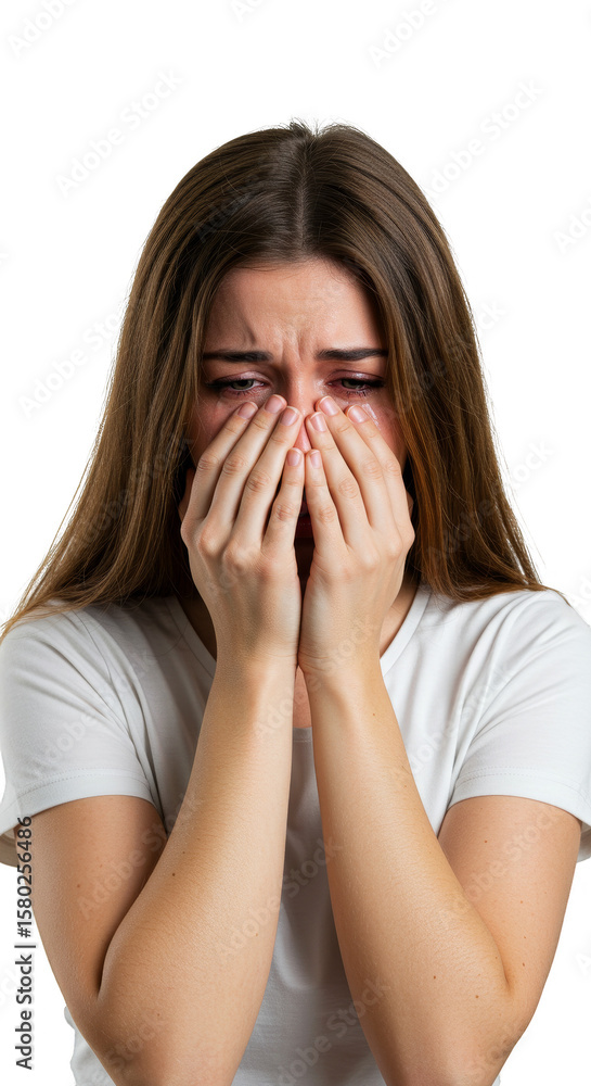 Isolated Portrait of Crying Brunette Woman with Tears Sadness Grief Isolated Portrait of Crying Brunette Woman with Tears Sadness Grief