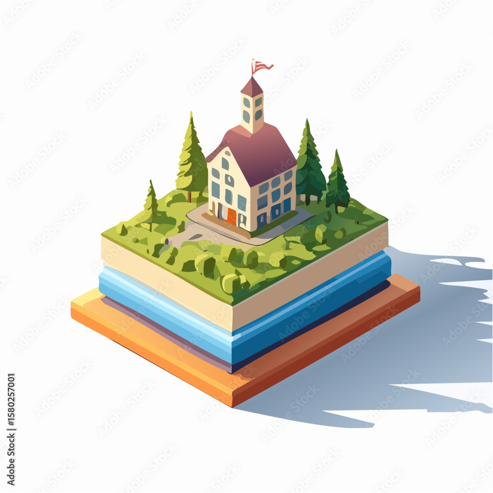 Fototapeta premium Back to School Concept with Tiny House and Trees on Book Stack