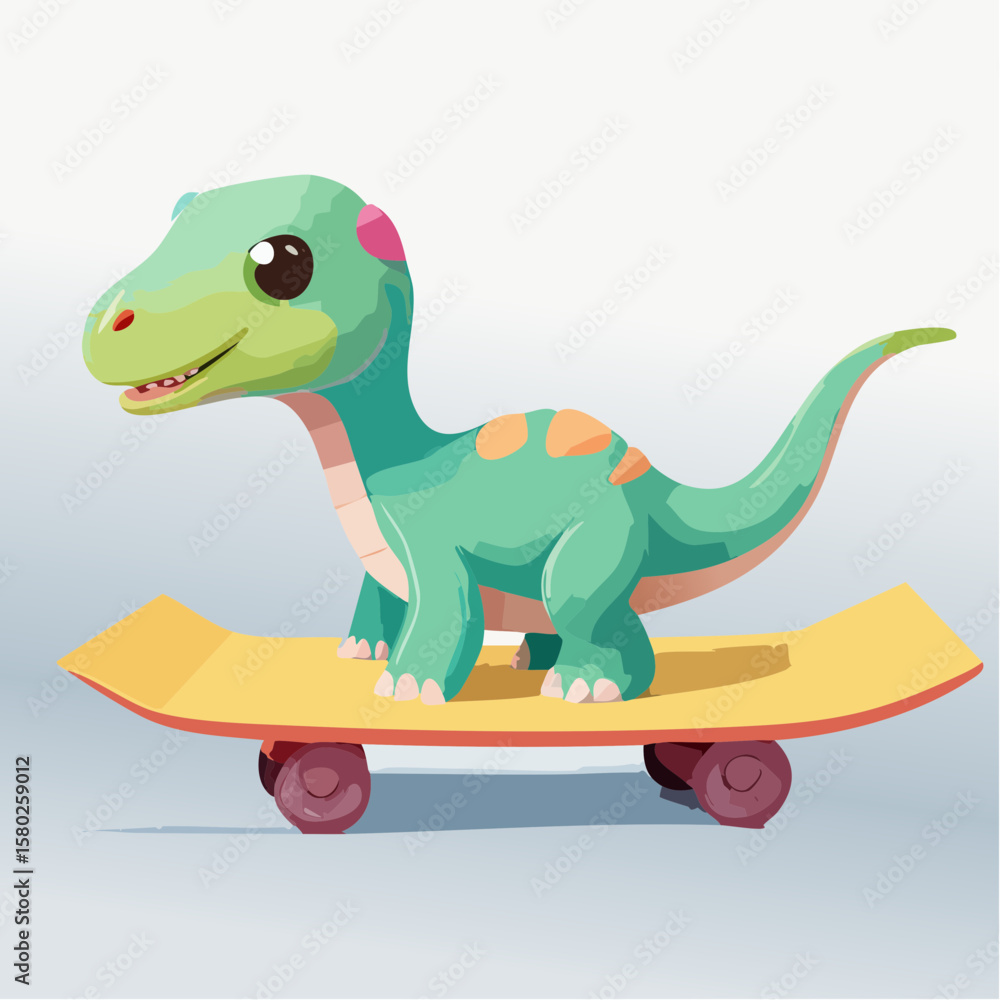 Naklejka premium Playful Cartoon Dinosaur Riding a Skateboard – Fun and Cute Prehistoric Character for Kids