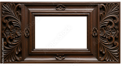 Ornate Brown Wooden Carved Frame Vintage Decorative Border Background PNG
