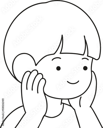 Line Drawing of a Shy Boy