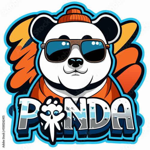Cool panda cartoon logo design with sunglasses and beanie for streetwear brand apparel and mascot design