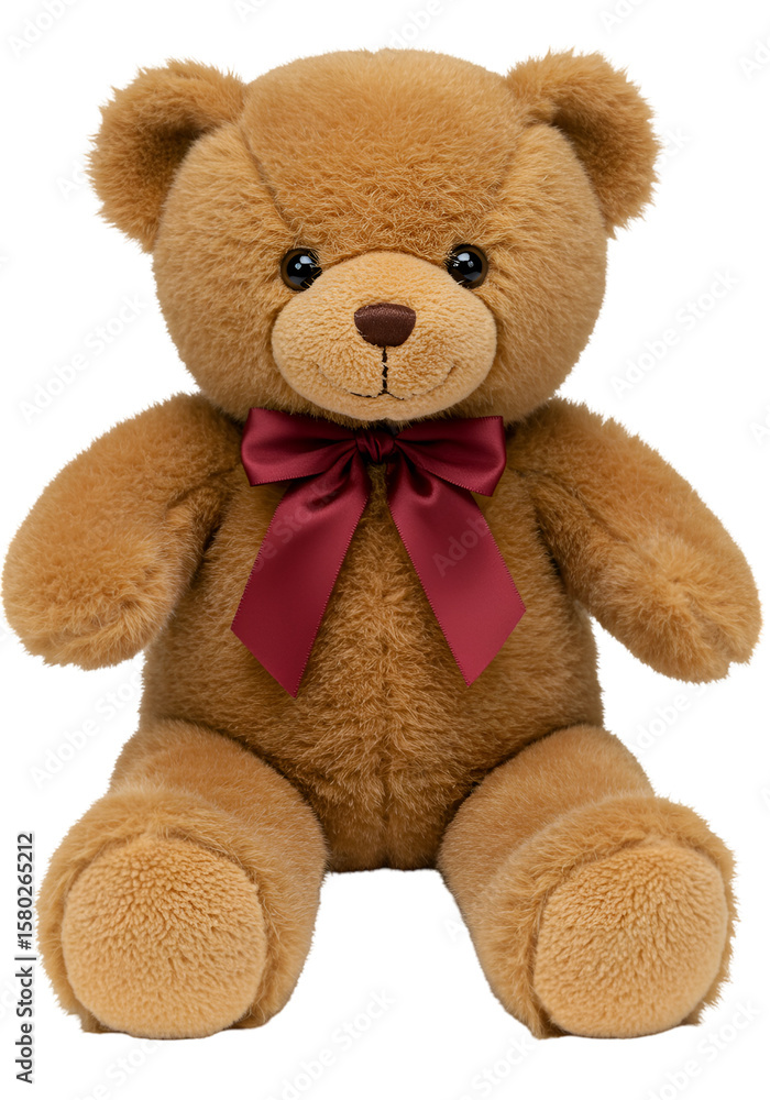 Fototapeta premium Cute Plush Teddy Bear with Red Bow on Transparent Background
