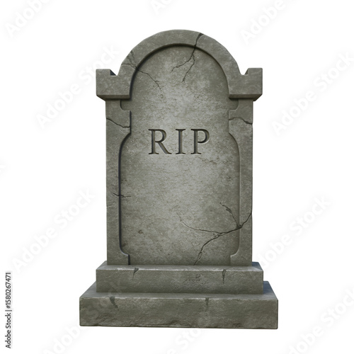 Realistic 3D Rendering of Old Stone RIP Tombstone with Transparent Background