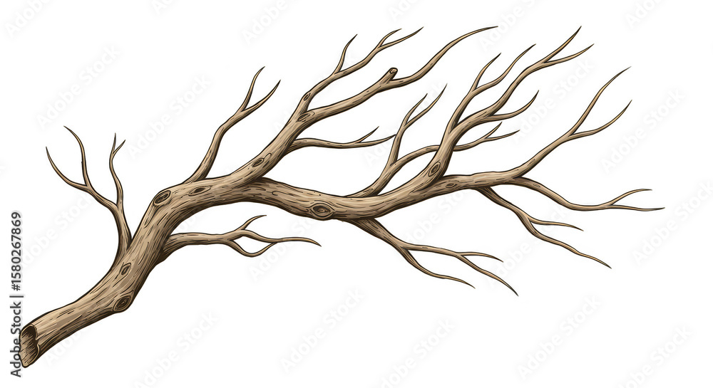 Fototapeta premium Isolated Tree Branch No Leaves Detailed Dry Nature Trunk Wood