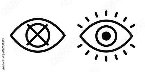 Minimalist line art eye icon set with show and hide symbols, modern vector illustration for app and UI design
