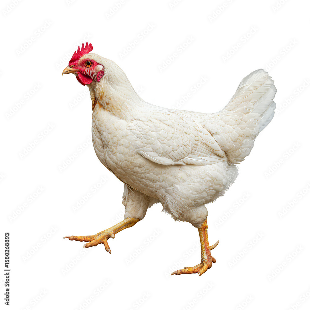 Fototapeta premium Isolated White Chicken Bird Walking Poultry Farm Animal Transparent
