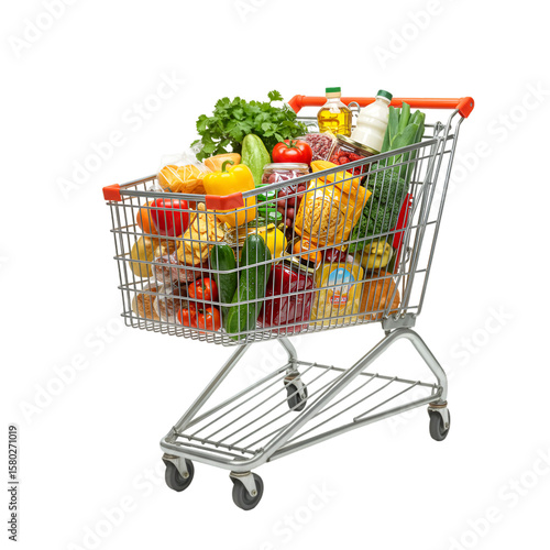 Shopping Cart Full Of Fresh Vegetables And Healthy Foods Isolated