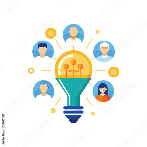 Teamwork and collaboration leading to bright ideas and innovation concept