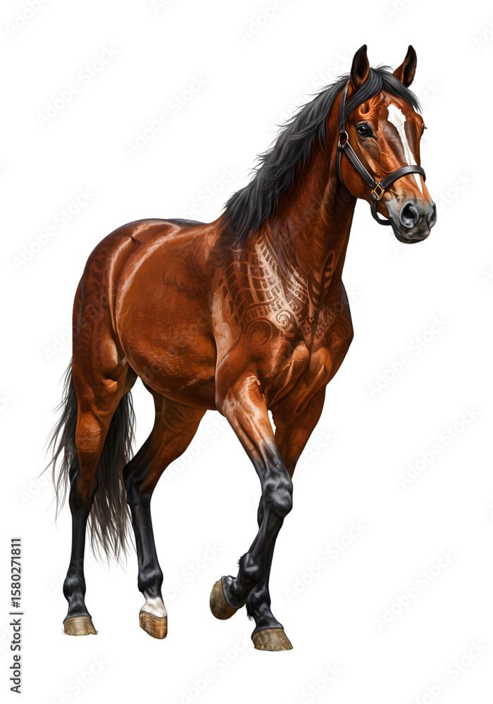 Naklejka premium Isolated Portrait of a Brown Equestrian Horse on Transparent Background