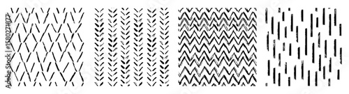 Set Aesthetic Contemporary printable seamless pattern with abstract line, dot, shape brush stroke in black and white colors. Boho background in minimalist style vector Illustration for wallpaper 