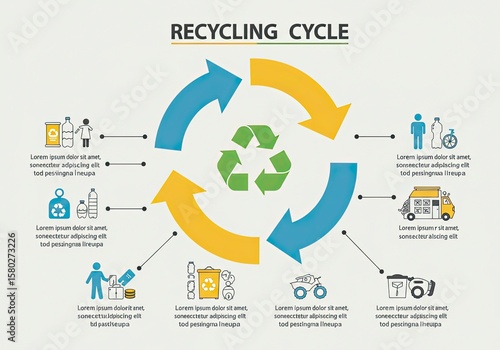 Circular Recycling Cycle Diagram with Arrows and Icons Illustration