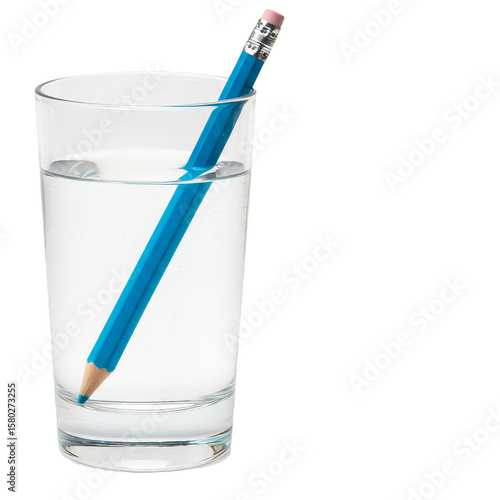 Pencil in Glass with Water Transparent Still Life Simple Background