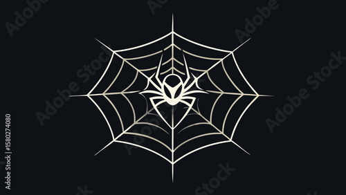 Illustration of a spider web with a stylized spider in the center on a dark background design element