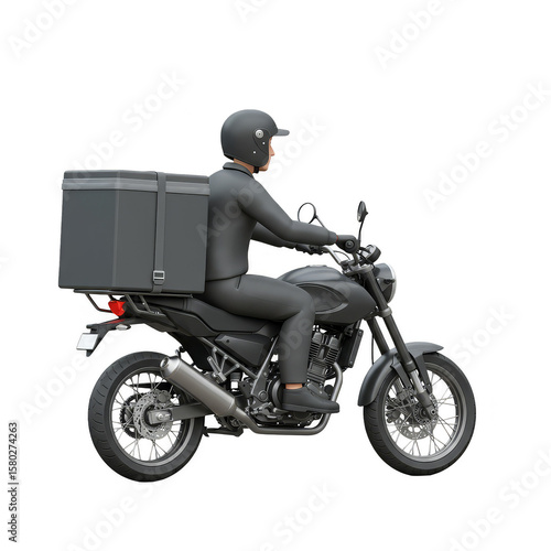 Delivery Rider Motorcycle Courier on Isolated Transparent Background