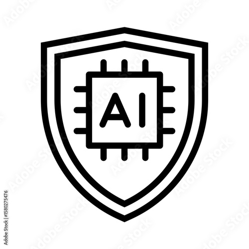 AI security icon. AI chip & protection shield icon. Vector icon with editable stroke. Isolated on transparent background. 
