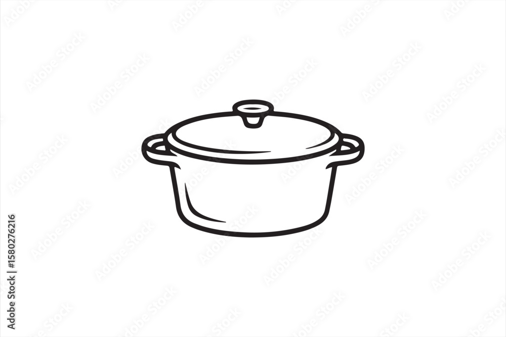 Elegant Black-and-White Drawing of a Cooking Pot with Lid Elegant Black-and-White Drawing of a Cooking Pot with Lid