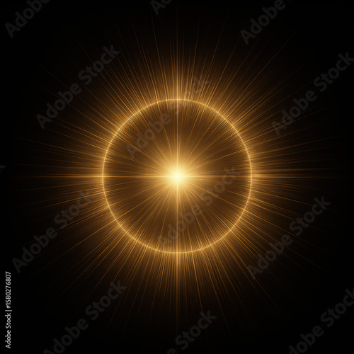 Warm Golden Sunrise Rays Emanating Upward on Black