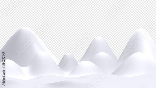 Minimalistic 3D Vector Design of Snow-Capped Mountains and Winter Hills