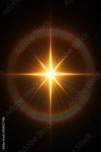 Circular Golden Halo Light Rays with Soft Sunburst Effect