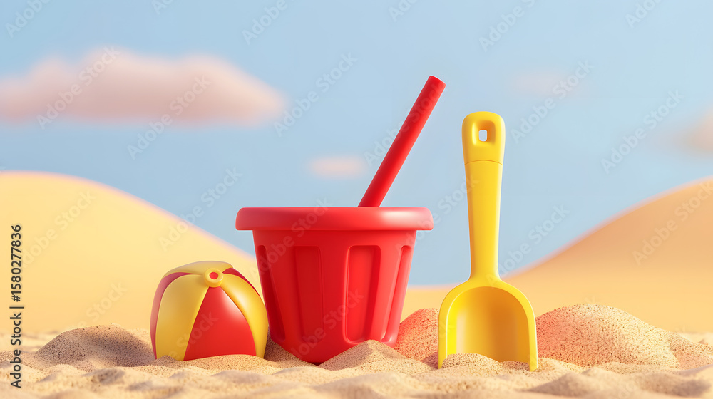 3d cartoon icon of a red sand bucket 3d cartoon icon of a red sand bucket