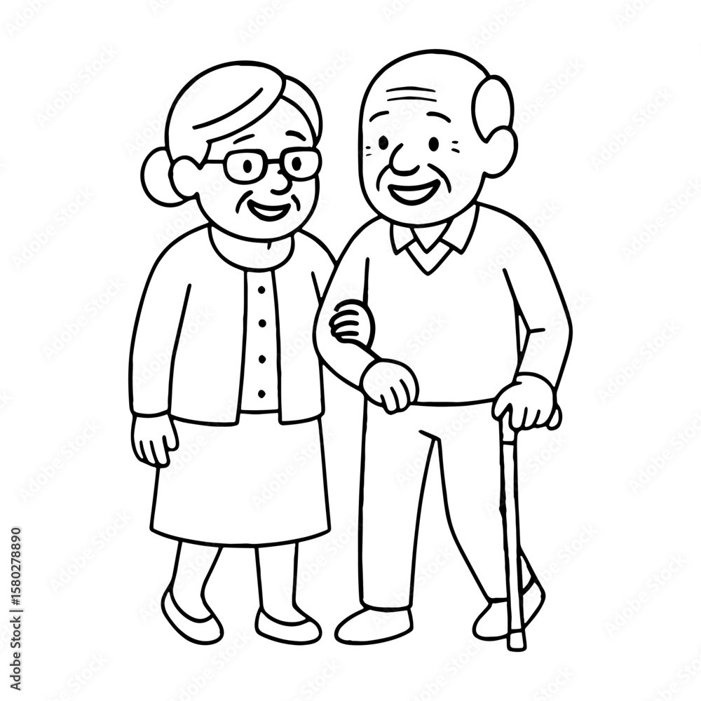 Elderly couple walking together happily vector Elderly couple walking together happily vector