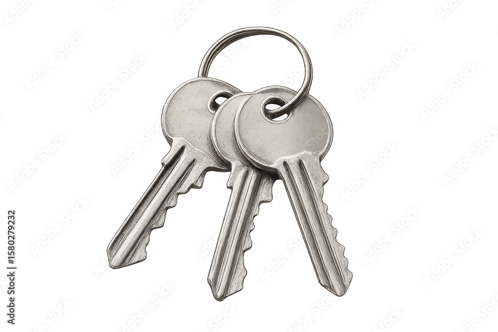 Keys hanging from a keyring on a transparent background, representing security, access, and ownership Keys hanging from a keyring on a transparent background, representing security, access, and ownership