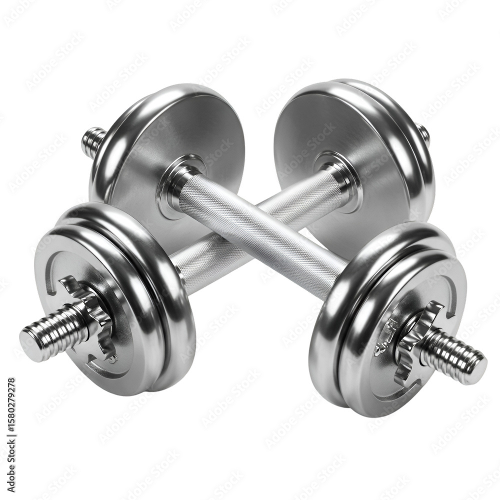 Fototapeta premium Realistic Image of Silver Dumbbells Fitness Weight Training in Transparent Background