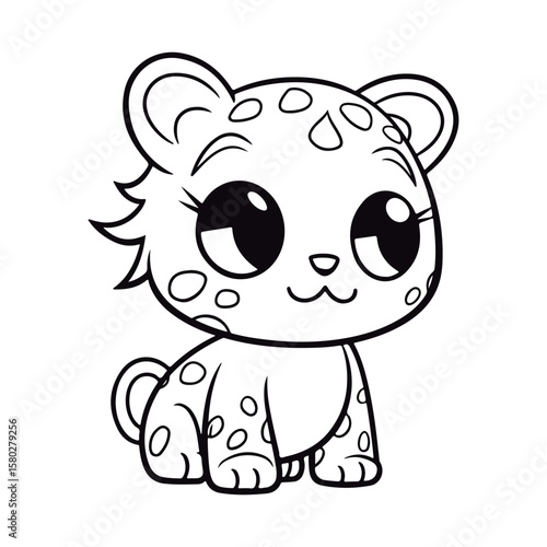 Coloring book for kids Jaglion kawai vector.