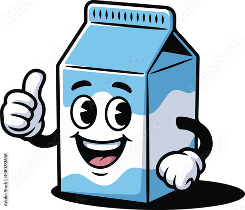 A charming cartoon milk carton gives a thumbs up transparent vector png
