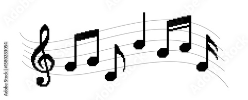 Pixel art of music notation symbols. Pixelated music notation icon.	