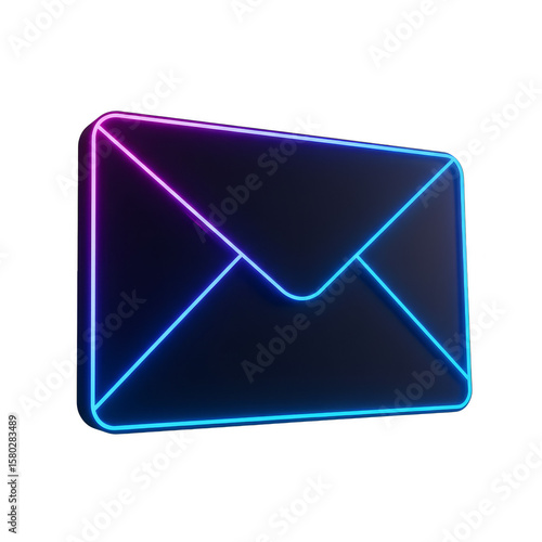 Neon Email Message 3D Render Isolated Transparent Glowing Communication